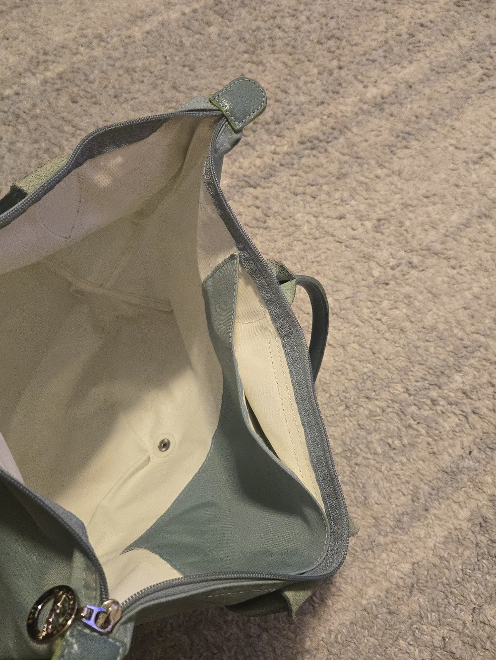 Longchamp Le Pliage Club Medium Shoulder Tote Bag Blue Mist Neon Green Trim - Picture 15 of 15